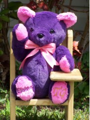 Cassandra | Purple personalized handmade teddy bear with pink accents