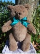 Merlena | Handmade teddy bear with feminine ribbon. Custom text on foot