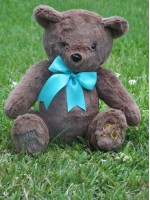 Merlena | Handmade teddy bear with feminine ribbon. Custom text on foot