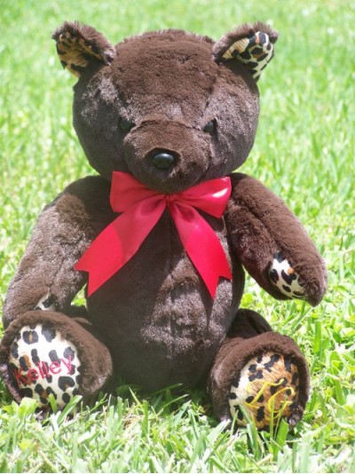 Moyo | Custom Teddy Bear in chocolate brown fur with leopard print accents