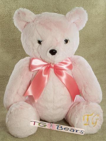 Handmade teddy bear, Cherry Bear wears soft light pink minky fur.