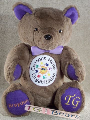 Handmade teddy bear for Clayton's Hope Organization and epilepsy awareness