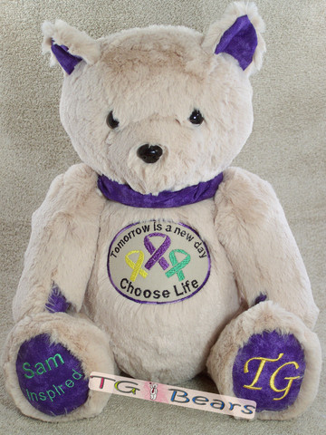 Sam | Handmade teddy bear to raise epilepsy, suicide prevention and mental health awareness