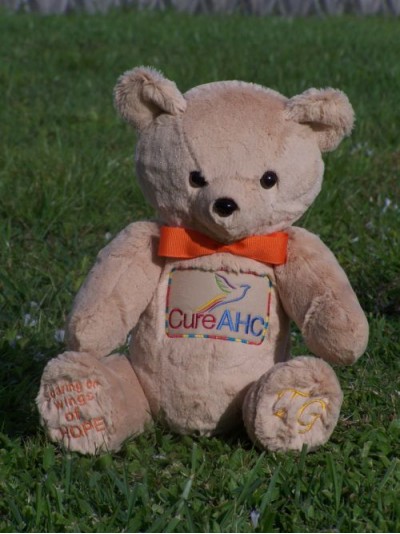 Matthew | Custom handmade teddy bear created for cureAHC - Alternating Hemiplegia of Childhood