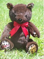 Moyo | Custom Teddy Bear in chocolate brown fur with leopard print accents