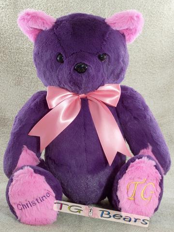 Purple Cassandra Bear with hot pink accents