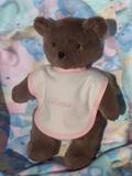 Jessica Bear with a customized bib