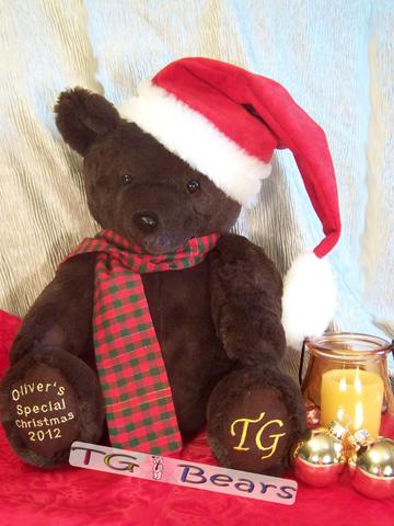 Noel Bear, with his Santa Hat, is the perfect handmade customized teddy bear for the Holiday Season.