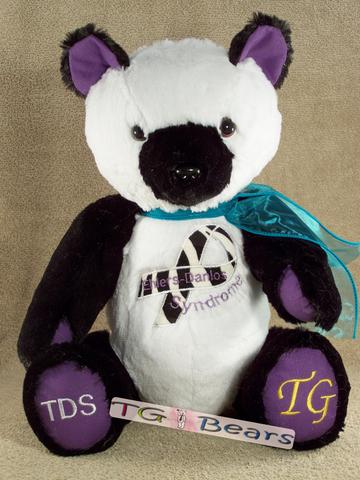 Handmade teddy bear for Ehlers-Danlos Syndrome awareness.